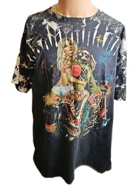 Skull Shirtz Shirt Mens Size XL Black White Tie Dye Pin-up Girl Motorcycle Biker